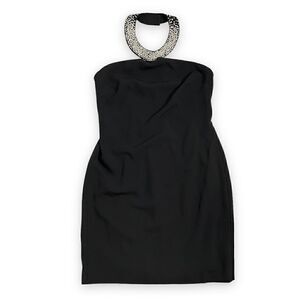 Karl Lagerfield Black Mini Dress with Beaded Pearl Necklace Collar Plus